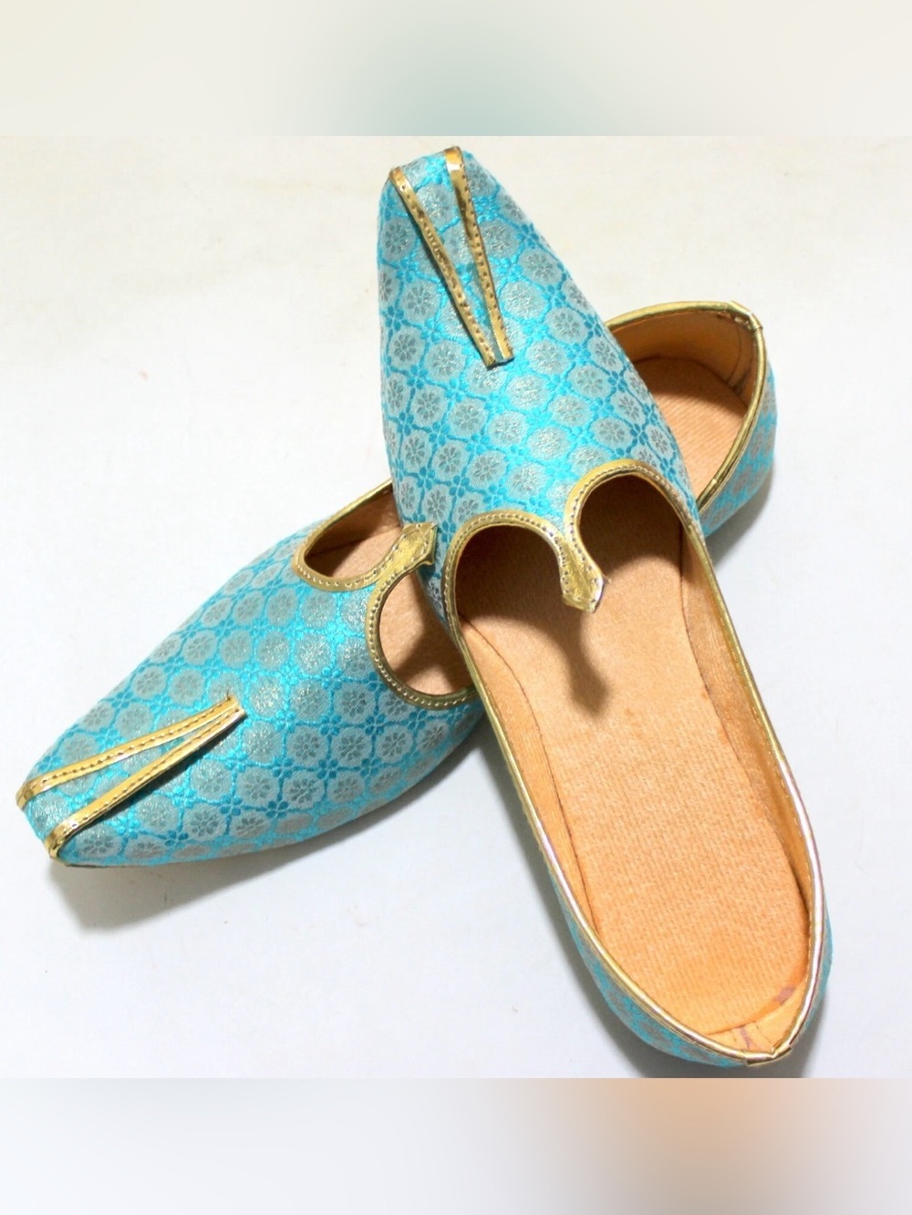 Indian Blue-Gold Slip-On Jutti - Elegant Traditional Flats